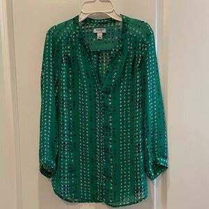 Old Navy Green and White Patterned Blouse